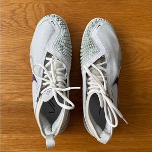 White Tennis Sneakers with Purple Gradient Swoosh